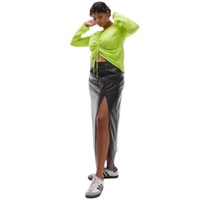 Topshop Top Shop Curve Ruched Faux Leather Maxi Skirt/ Sz 20